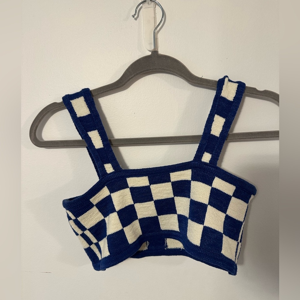 Belle the Label blue checkered cropped tank